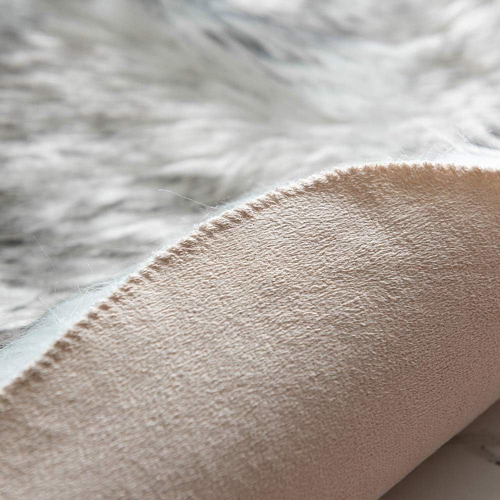 2X4Ft White Faux Sheepskin Rug with Black Tips Soft Shaggy Plush Area Mat for Bedroom Living Room beside Floor Decor