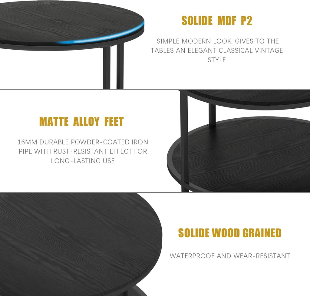 round Coffee Table, 25.6" Small Coffee Table for Living Room,2-Tier Rustic Wood Desktop with Storage Shelf Modern Design Home Furniture(Brown)