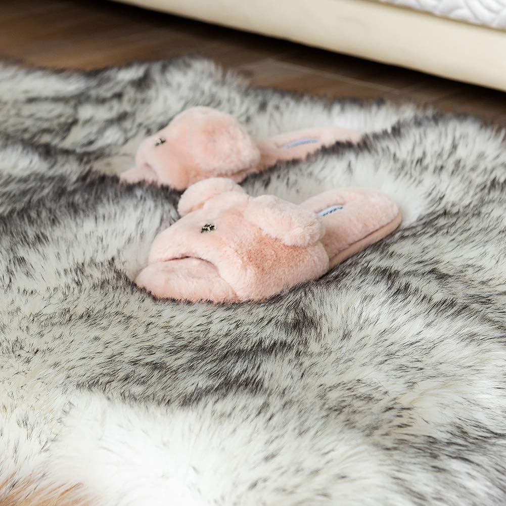 2X4Ft White Faux Sheepskin Rug with Black Tips Soft Shaggy Plush Area Mat for Bedroom Living Room beside Floor Decor